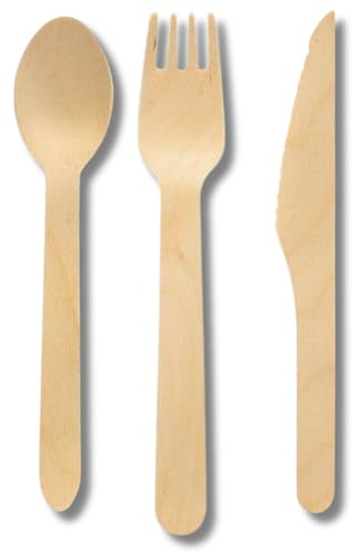 DOT Horeca Solutions KIT 300 CUCCHIAI (100) FORCHETTE (100) E COLTELLI (100) 16 CM Posate Forchetta Cucchiaio Coltello Legno Monouso Bio Riciclabili Usa e Getta Biodegradabili Compostabili
