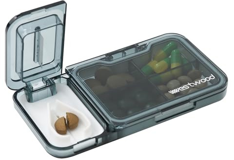 Tablettenteiler，tablettenteiler für alle tabletten,Tragbarer Tablet-Cutter mit Aufbewahrungsfach und scharfen Klingen，Bequem zu tragen. (Blau)