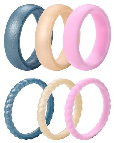 OIDEA Silikongummiring för kvinnor: 6 stycken sportiga silikonringar, set av silikon, cool, stapelbar förlovningsringar i mångsidiga färger, smycken, present för kvinnor, flickor, storlek 47–69