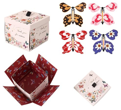 KASESSS Caja Regalo de Explosión de Mariposa, Mariposas Voladoras Caja para Regalo, Creativo Sorpresa Cajas para Regalos, Pop-up Gift Box Butterfly para Aniversario, Cumpleaños, San Valentín, Boda