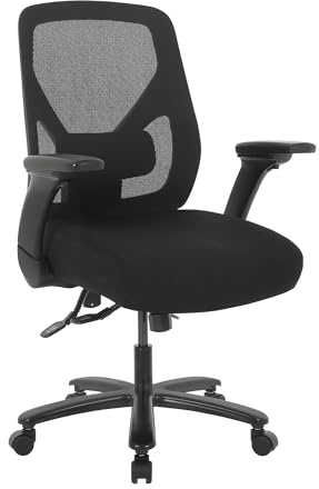 Realspace® MFTC 400 Big & Tall Ergonomic Mesh/Fabric High-Back Chair with Flip-Up Armrests, Black/Black, BIFMA Compliant
