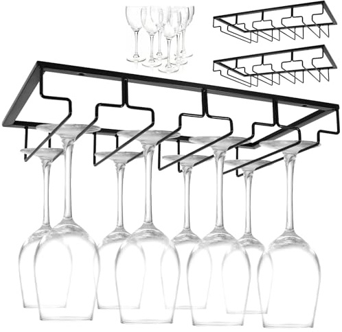 Houkiper Wine Glass Rack, 2 Pack Metal Hanging Wines Glass Holder Under Cabinet Stemware Holder Wall Mounted for Shelf Bar Kitchen Cabinet