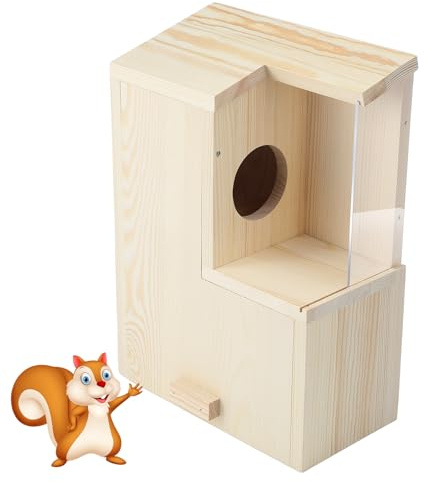 GlikCeil 1 Set großer Eichhörnchen-Nistkasten aus Holz, Eichhörnchen, Familienhaus für draußen, mit Schrauben, Kiefer mit Beschichtung, hängendes Winterhaus für den Außenbereich, Garten, Unterschlupf