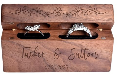 toyofmine Scatola Per Anelli Di Nozze e Fidanzamento in Legno, Con Chiusura Magnetica, Personalizzabile con Nomi Incisi, Regalo di Compleanno per Donne, Per Proposta di Fidanzamento e Matrimonio