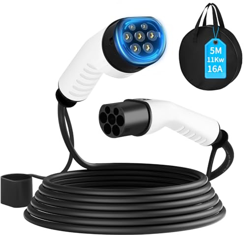 Cavo di ricarica tipo 2, 11 kW, 5 m, 16 A, per auto elettrica EV, custodia da trasporto per modelli E 3/Y, ID.3/4/5, C5X, DS7, GLA, Q3, X3