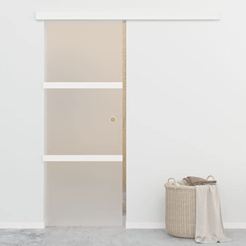 Mokuyary Puerta corredera con topes Suaves Vidrio ESG Aluminio 76x205 cm Puerta Corredera de Cristal para Baño Salón Sala de Estar Cocina