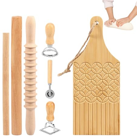 Ravioli Press, Manual Wooden Food-Grade Pin, Pasta Cutter Wheel, for Dough Noodle Dumpling Pastry Kitchen Home Restaurant Commercial Food Preparation Meal Prep Party