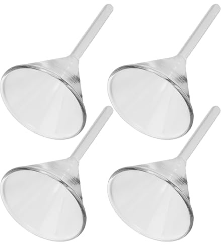 Gadpiparty Embudos de Vidrio Transparente 4 Piezas, Embudo de Llenado Multiusos Pequeño con Tallo Corto y Boca Ancha, Herramienta Dosificadora para Lámparas de Aceite, Cocina y Laboratorio,