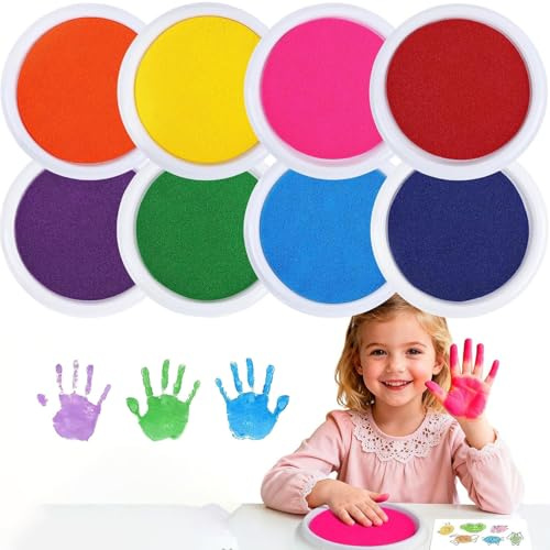 ZJXKJGS 8 Stück Stempelkissen, Fingerstempel, Stempelkissen Kinder, Regenbogen Stempelkissen, Verwendung für Fingermalerei, Scrapbooking, Geschenke für Kinder,Kartenherstellung (8 Farben)