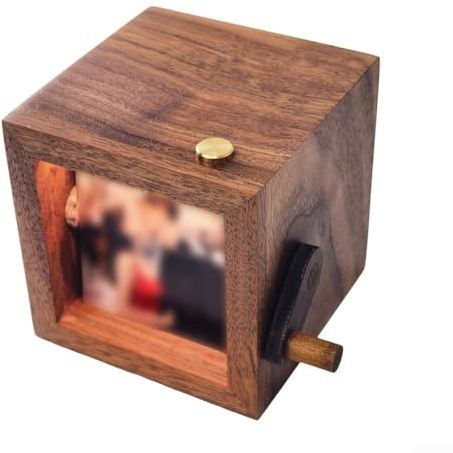 Gettimore Holz-Flip-Fotobox mit LED-Lichtern, handgekröpfter Animationsrahmen für 8/16 Fotos, personalisierte DIY-Erinnerung für Valentinstag, Geburtstag, Jahrestag, Schwarz Walnuss, 16 Stück