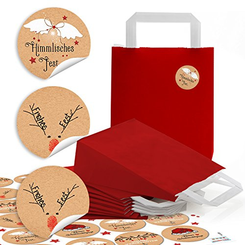 Logbuch-Verlag 24 kleine rote Geschenktaschen Weihnachten + Aufkleber 18 x 8 x 22 cm Verpackung Geschenke Kunden Mitarbeiter Gäste Papierbeutel Papiertasche