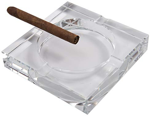 Aschenbecher – Kristall Zigarren Aschenbecher mit 4 Schlitzen, inklusive Geschenkbox – 5,8 x 5,8 x 1,1 Zoll (transparent, 14,7 cm) | 14,7 x 14,7 x 2,8 cm (transparent, 14,7 cm)