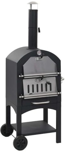 vidaXL Horno Pizza Exterior Carbón Arcilla Refractaria con Ahumador Barbacoa