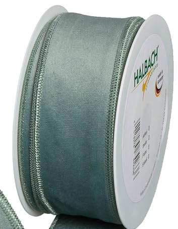 FloristryWarehouse Samtband, 5,1 cm breit, auf 2,7 m Rolle, Salbeigrün Drahtkante