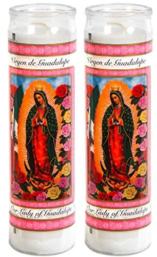Velas de oración – Señora de Guadalupe (2 piezas) ideal para vigilias y oraciones del santuario – Juego de velas de vidrio sin perfume – Velas en tarro – Devocional espiritual religiosa iglesia