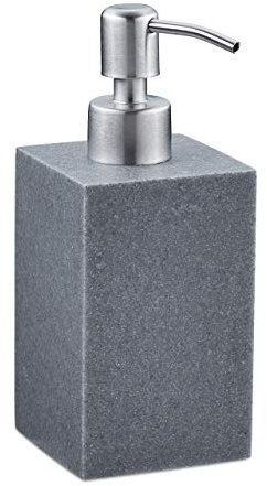 Relaxdays Soap Dispenser, Rectangular, 300 ml, Refillable, Bathroom, for Liquids, Polyresin, Stainless Steel Pump, Grey