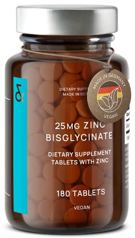 Zinc Bisglycinate 25mg - 180 Comprimés - Haute Dosé avec 25mg Zinc Végétal - Natural Zinc Complement Alimentaire - Soutient le Système Immunitaire et au Maintien d'une Peau Normale