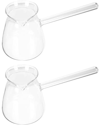 HEMOTON Lot de 2 pots à café turcs pour beurre, pot en verre, chauffe-lait, machine à café arabe, fabriquée à la main, ottoman martelé, Cezve, Jezve, Ibrik, Briki pour les