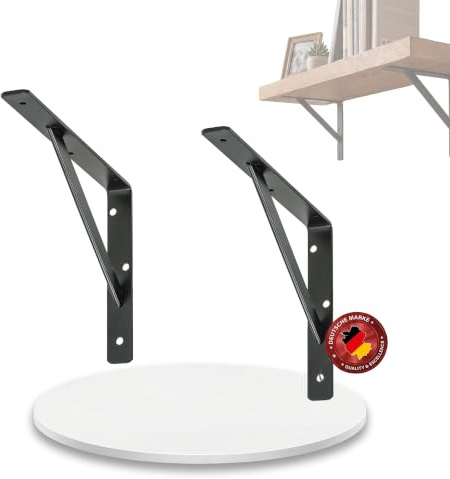 siwitec Regalhalterung Stegkonsole 150kg Traglast schwarz 300x200x30mm 2er | abgerundete Ecken für saubere Kantenabschlüsse, ideal für Wohnbereich, Keller, Werkstatt oder Garage