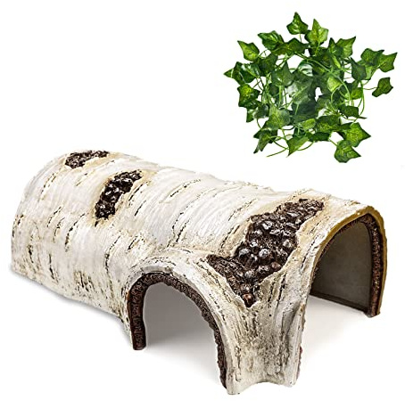 Cosyall Reptile Hide Large Caves Simulation Tree Hideout Snake Hide Leopard Gecko Terrarium Plastic Plant Leaves Ornament Habitat Shelter Decor for Lizard Hermit Crab Spider Frog Amphibians