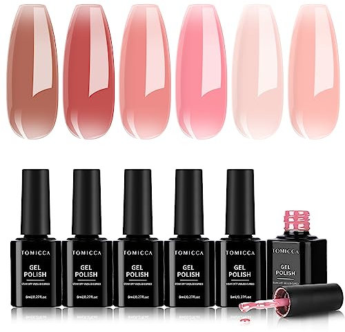 TOMICCA UV Nagellack Rosa Nude 6 Colours Natur Gel Nail Polish Natural Transparent Nude Colours Nail Polis, für Valentinstag Nagelstudio Design und DIY zu Hause, 8ml