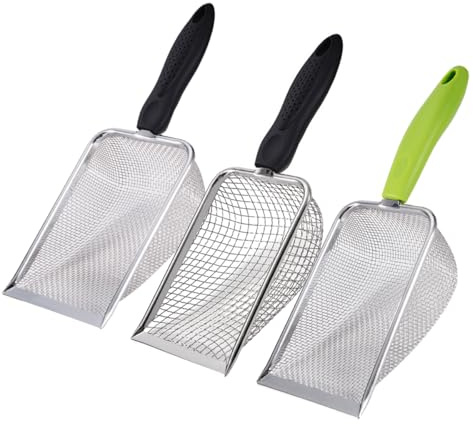 SUMHEN 3PCS Stainless Steel Cat Litter Scoop,Litter Cleaner Corner Scoop Sand Sifter,Easy to Clean Cat Little Box, Sifting Litter Scoop Shovel for Reptile Terrarium Sand Waste
