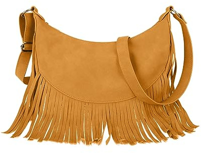 GLITZALL Boho Fringe Purse Small Crossbody Hobo Bags for Women Vegan Suede Western Country Purse