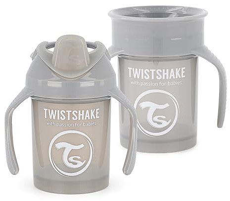 Twistshake Tazas Antiderrame Para Bebés - Juego De 2 | 1x Taza 360 + 1x Taza Mini | Biberón De Aprendizaje A Prueba De Fugas | Sin BPA | Biberón De Entrenamiento Para Niños | Gris