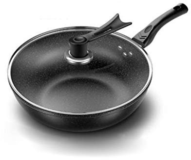 OQHAIR Wok Antiadherente sin Aceite, Estufa de Gas para Humo, Cocina de inducción, sartén Universal de Hierro Fundido, ollas y sartenes, sartén Wok de Hierro Fundido