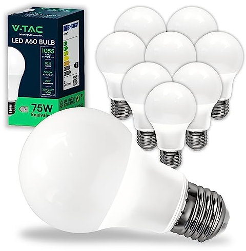 V-TAC 10x Lampadine LED A60 con Attacco E27 potenza 10.5W (Equivalenti a 75W) - Lampadine Nuova Generazione - 1055 Lumen - Massima Efficienza e Risparmio Energetico - 3000K Luce Calda