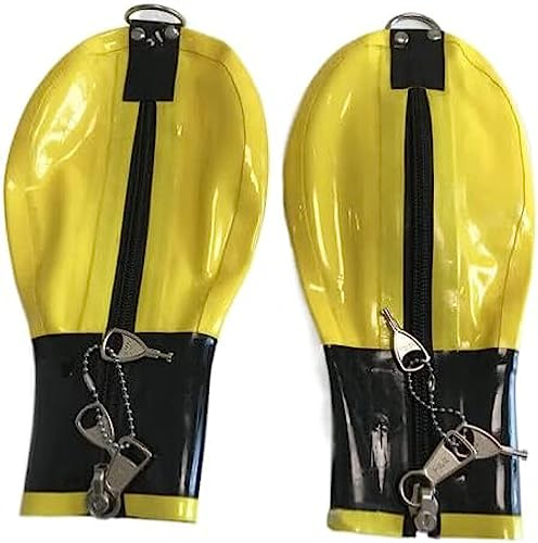 Handmade Latex Bondage Mitts Rubber Short Gloves with Lockable Zipper,Yellow,Wrist 17 Cm