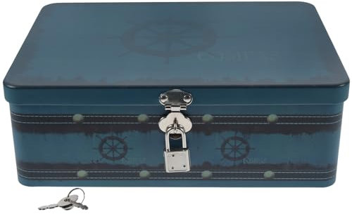 Cabilock Scatola organizer per gioielli, grande salvadanaio in metallo, con serratura in latta stagnata per foto, per desktop, souvenir