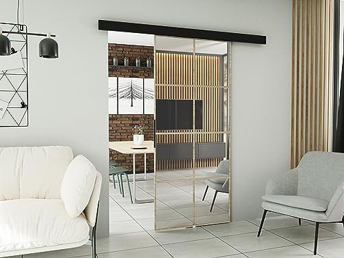 KIER FURNITURE Schiebetür Komplettset - SOFI - Tür mit Laufschiene - Schiebetürsystem - Raumspartür - Innentüren - Schiebetür - Sonoma & Eiche 106 x 205 x 1,6 cm