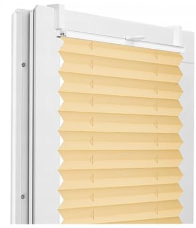 Fenster DEKOR - Plissee Klemmfix ohne Bohren Breite 125 cm x Höhe 130 cm - Fenster Plissees innen Beige - Faltrollo Blickdicht - Faltrollos einfach zu montieren - Blissett Rollo