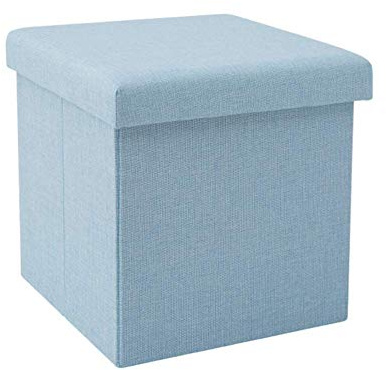 Pimex Poggiapiedi Poggiapiedi Pieghevole in Lino per Soggiorno, poggiapiedi Imbottito Pouf poggiapiedi Giocattolo Scatola portaoggetti Sgabello Camera da Letto con Coperchio Azzurro 38x38x38cm