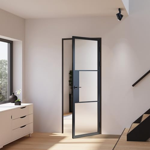 inova Glastür satiniert Komplettset 830x2115mm DIN rechts Türschloss Drehtür mit Beschlag und Zarge