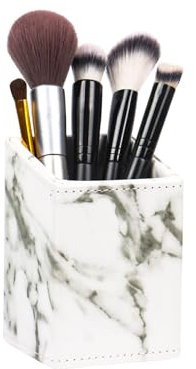Nwvuop Make up Pinsel Organizer, PU-Leder Pinselhalter Kosmetik Make up Pinsel Aufbewahrung Make up Organizer(Marmor Weiß)