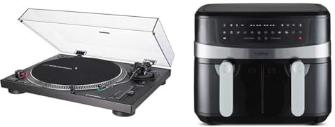 Audio-Technica LP120XUSBBK Manueller Plattenspieler mit Direktantrieb (Analog und USB) Schwarz & Tower T17088 Vortx 9L Heißluftfritteuse mit Doppelkorb und Smart Finish, 2600 W Leistung, Schwarz