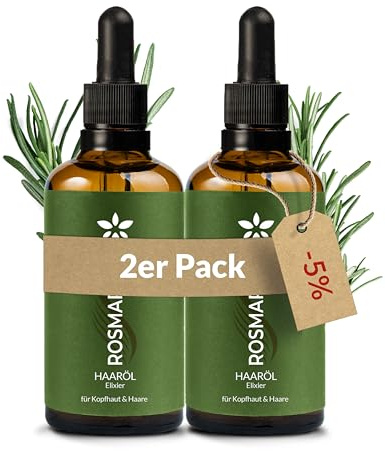 Heldengrün® BIO Rosmarin+ Haaröl [HOCHDOSIERT] Dermatologisch getestet - Natürlicher Haar-Booster mit Jojoba & Rosmarin - Rosmarinöl Haare - Ätherische Ölmischung - 2 x 50 ml