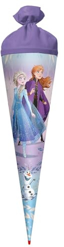 ROTH Schultüte groß Disney Frozen 70 cm - Glitter, rund, Filzverschluss, Rot(H)-Spitze - Zuckertüte Disney Frozen Schulanfang