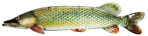 EUROCATCH Hecht - Wanddekoration - 90cm - 3D - Metall und Glas - Kunst - Mancave Deko - Wanddekoration - Geschenkidee