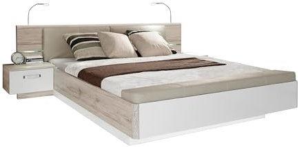 möbelando Bettanlage >Rondino< in Sandeiche/Weiß Glanz - 285,3x87,7x237cm (BxHxT)