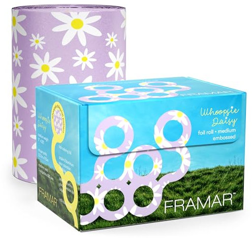 FRAMAR Carta Stagnola Per Parrucchieri - Stagnola Per Meches, Accessori Parrucchiere, Carta Stagnola Per Capelli, Carta Alluminio, Colorazione Capelli, Whoopsie Alluminio Rotolo - Fiori - 97 Metri