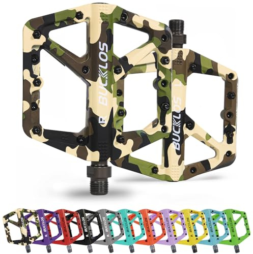 BUCKLOS Mountain Bike Pedals MTB Pedals Flat, Adult Bicycle Road Bike Large Platform Nylon Non-Slip Pedal for Gravel Bike/Hybrid Bike 9/16（Camouflage）