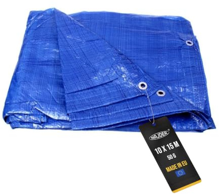 NAJDER Telone 10 x 15 m Standard Blu 50 g Telo protettivo Telo intrecciato Telo multifunzionale Telo rinforzato con occhielli in alluminio Mobili da giardino, materiali, costruzione, protezione