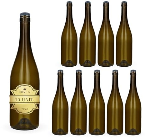 10 bottiglie da vino in vetro, 750 ml, con tappo incapsulato argentato, bevande alcoliche: rum, whiskey, liquori | Souvenirs, cocktail