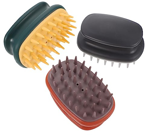 FRCOLOR 3 Stück Silikon Kopfhautmassagebürste mit Abs Doppellagigem Design und Großem Zahnabstand Leicht zu Reinigen für Haarwäsche
