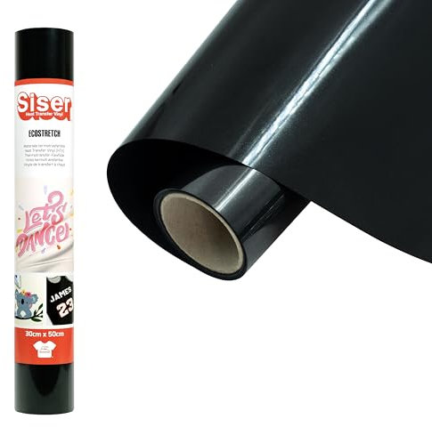 Siser EcoStretch svart 30 cm x 0,5 m (30 cm x 0,5 m) värmeöverföringsvinyl, strykbar vinyl för kläder och sportkläder för kreativa hobbyer, lätt att klippa