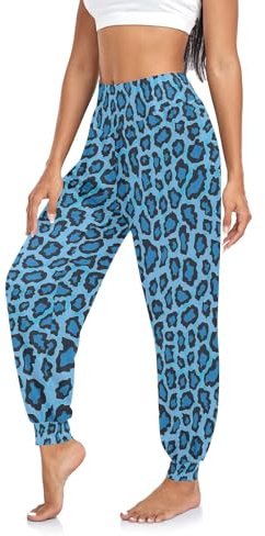 CHIFIGNO Pantalones de chándal para mujer, pantalones deportivos ligeros de verano, Azul (Blue leopard print), Medium