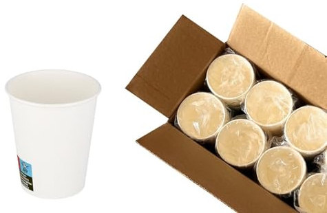 100 Bicchieri in Carta per acqua capacità 240ml / 250 ml Colore Bianco biodegradabili cartoncino Bicchiere Cartoncino 8oz ( anche per bibite fredde , cappuccino , caffé americano ,tisane calde)